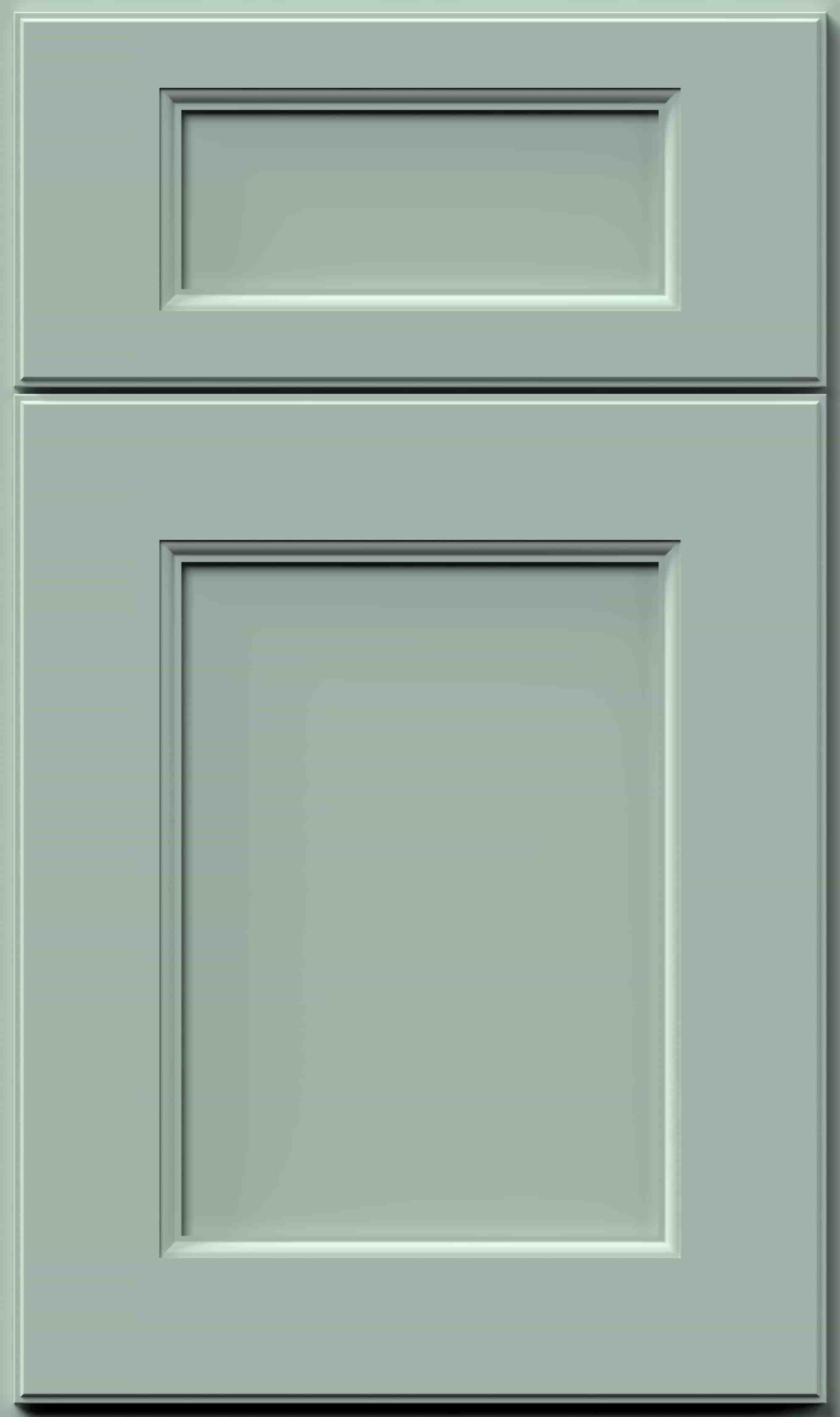 Fusion Sage Green door style with stepped frame detail, recessed flat panels and clean modern profile