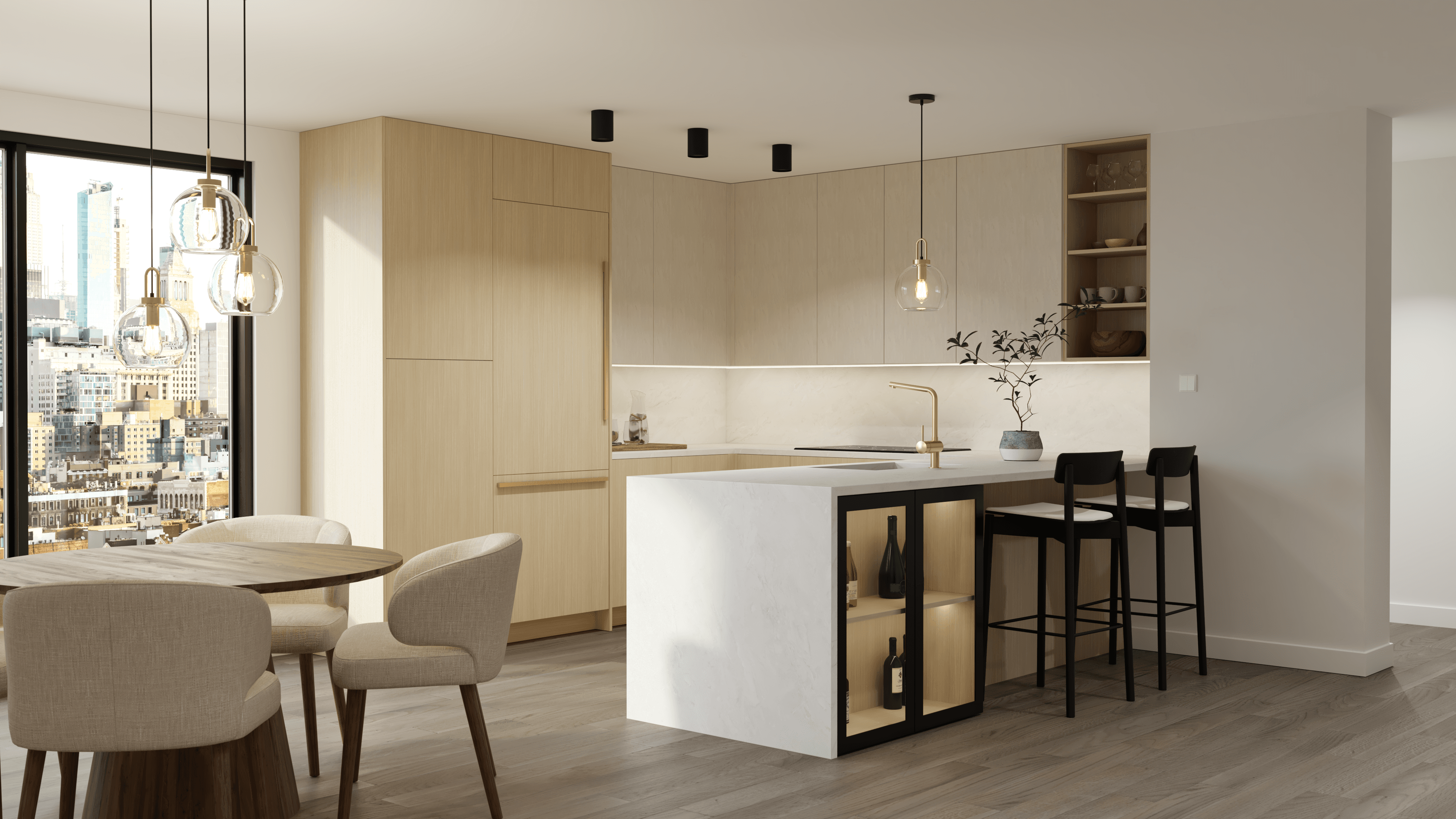 Apartment Kitchen - Ferrara Oak_Silk Flow - gray floor3